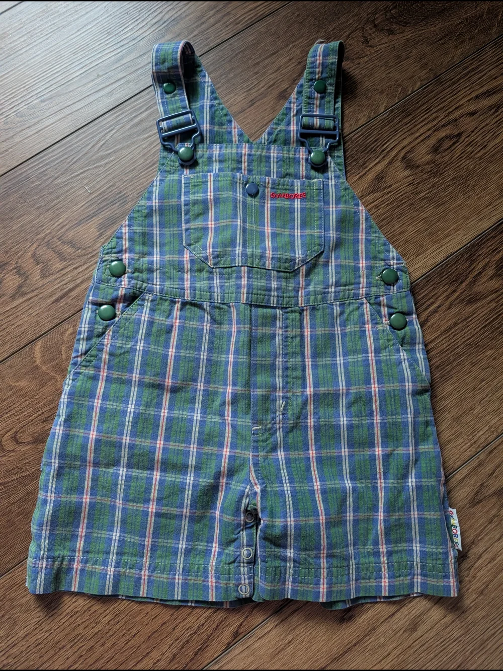 $ Vintage Rainbow Tag Gymboree Green and Blue Plaid Short‎ Overalls